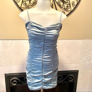 New H&M Ruched Spaghetti Strap Bodycon Gray/Blue Dress SZ M